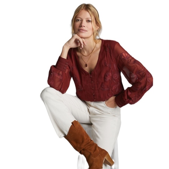 SOLD Anthropologie Embroidered Floral Buttondown - Picture 2 of 4